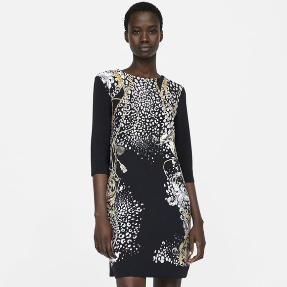 Zara Black Animal Print Rubberized Sheath Dress - Picture 2 of 8